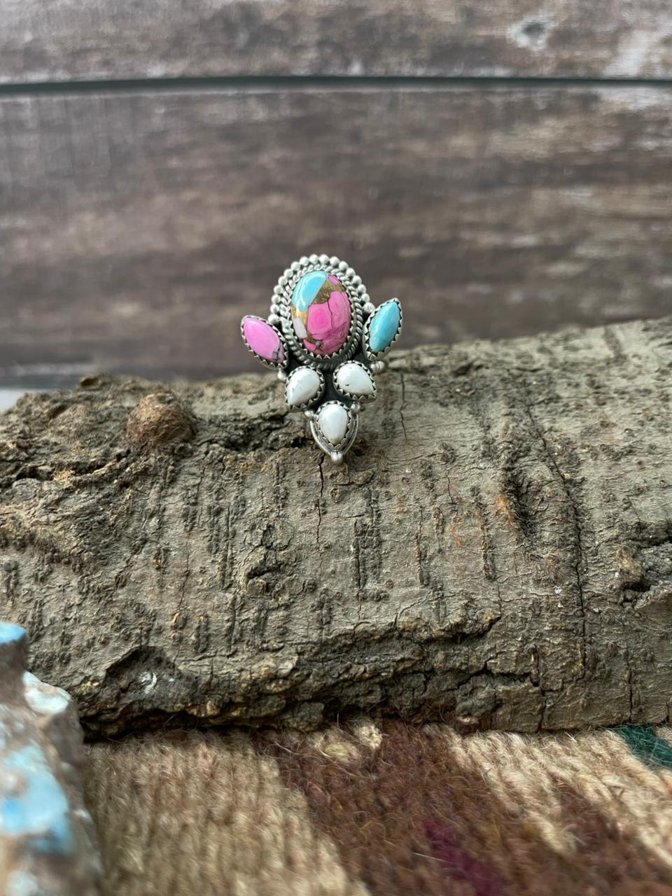 Handmade Sterling Silver Cotton Candy Adjustable Ring "Signed Nizhoni"