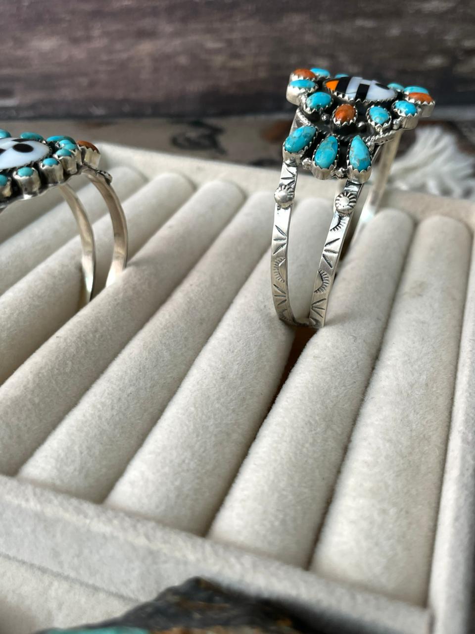 Handmade Sterling Silver Turquoise and MOP Cuff Bracelet "Signed Nizhoni"