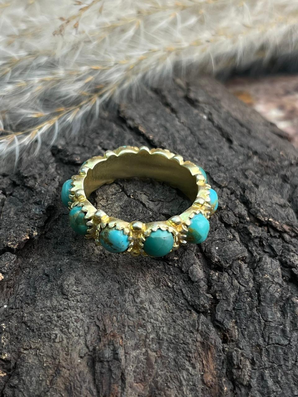 “The Golden Collection” Handmade Natural Kingman Turquoise Eternity Band Ring gold plated sterling silver
