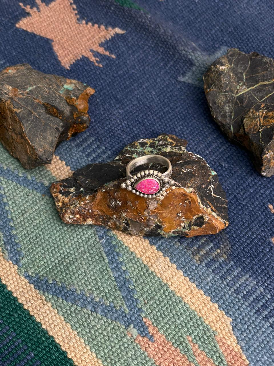 Handmade Sterling Silver Hot Pink Adjustable Ring " Signed Nizhoni"