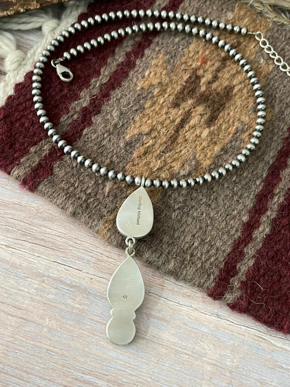 Handmade Sterling Silver Royston Ribbon Turquoise Beaded Necklace "Signed Nizhoni"