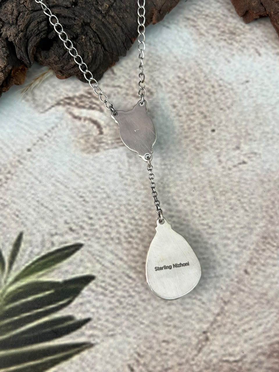 Handmade Sterling Silver Golden Hills Turquoise Drop Necklace Signed Nizhoni