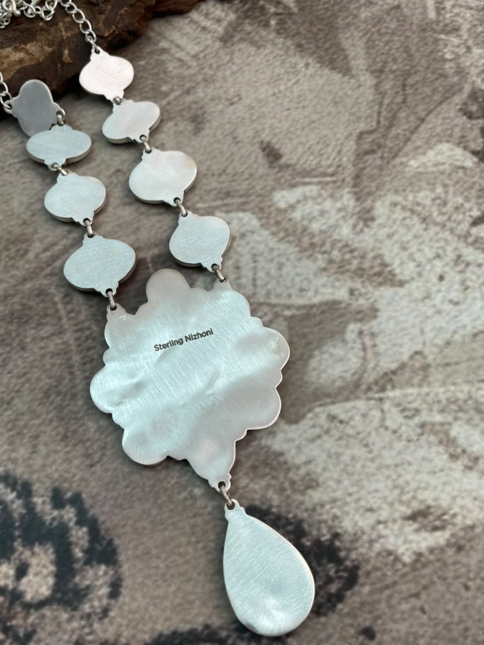 Handmade Sterling Silver Blackjack Turquoise Necklace Signed Nizhoni