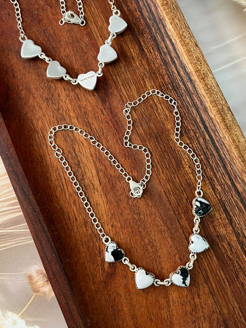 Handmade Sterling Silver Purple Dream Mojave and White Buffalo Choker Heart Necklace Signed Nizhoni