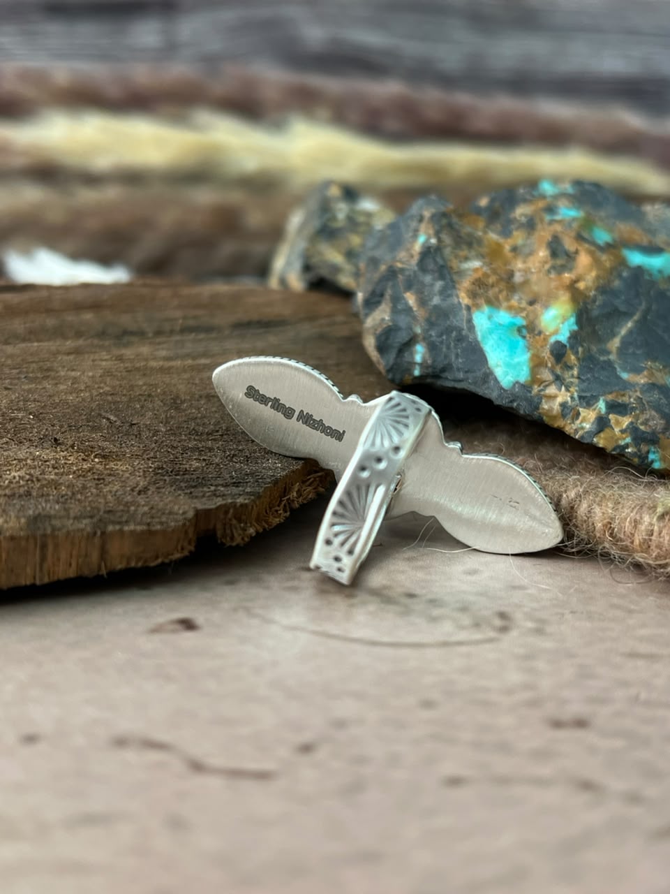 Handmade Sterling Silver Paloma Turquoise Adjustable Ring Signed Nizhoni