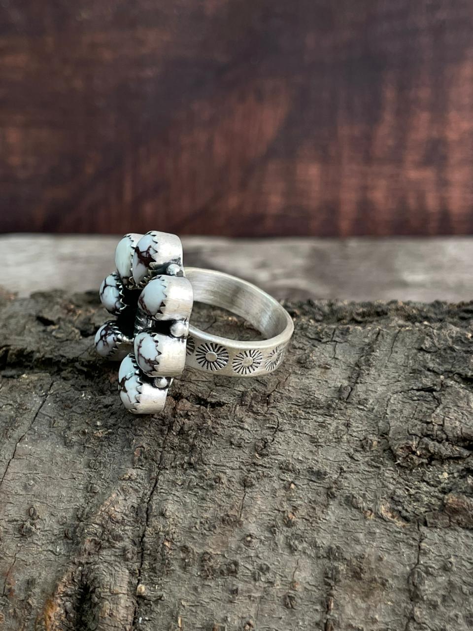 Handmade Sterling Silver Wild Horse Magnesite Naja Adjustable Ring "Signed Nizhoni"