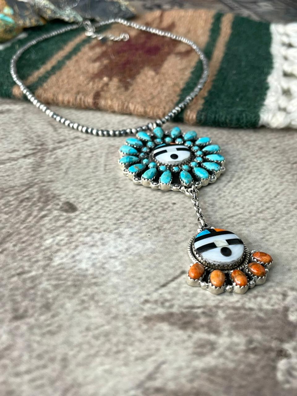 Handmade Sterling Silver Turquoise and MOP Beaded Necklace "Signed Nizhoni"