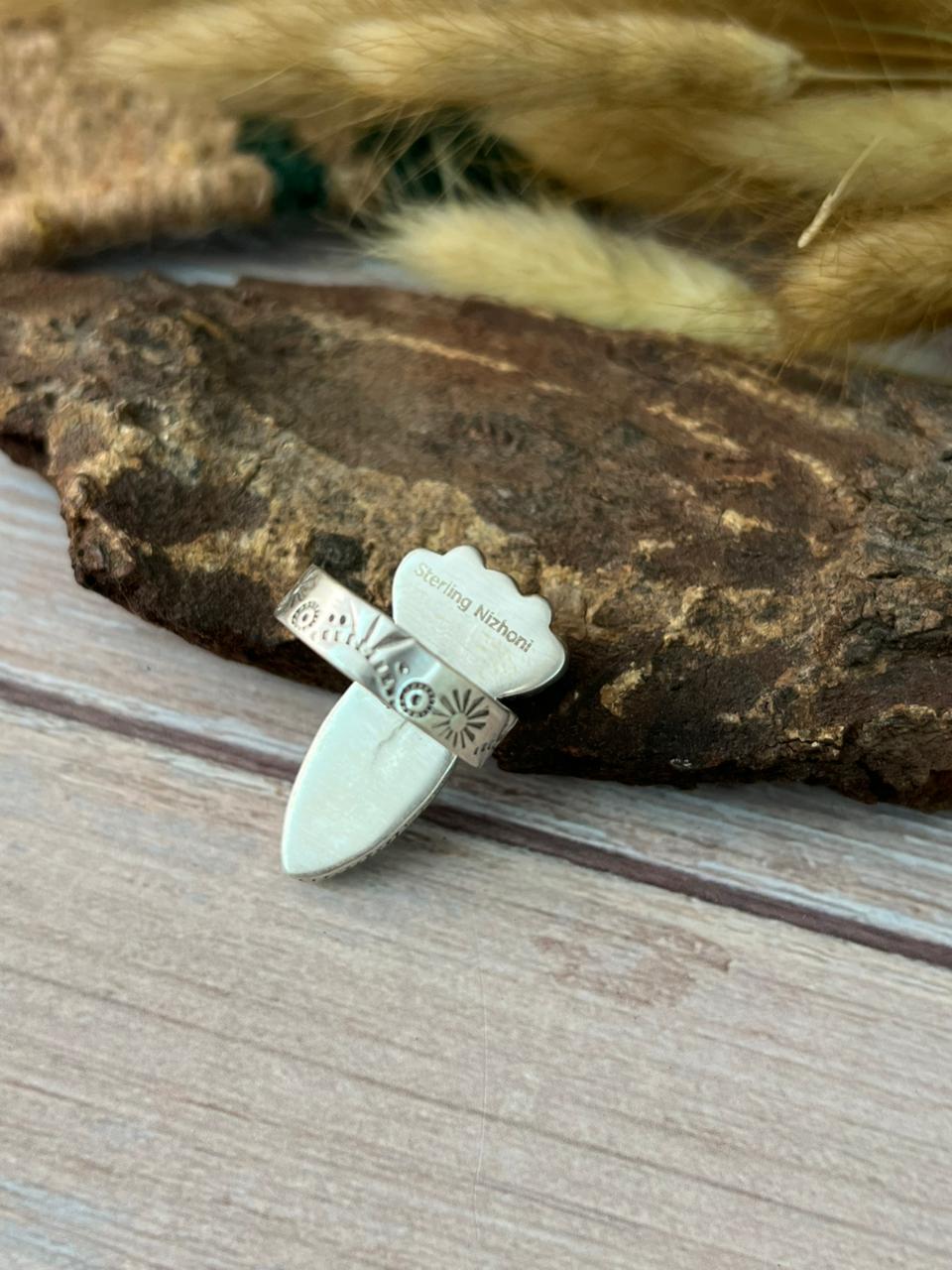 Handmade Sterling Silver Mint Dahlia Collection: Adjustable Ring "Signed Nizhoni" (8)