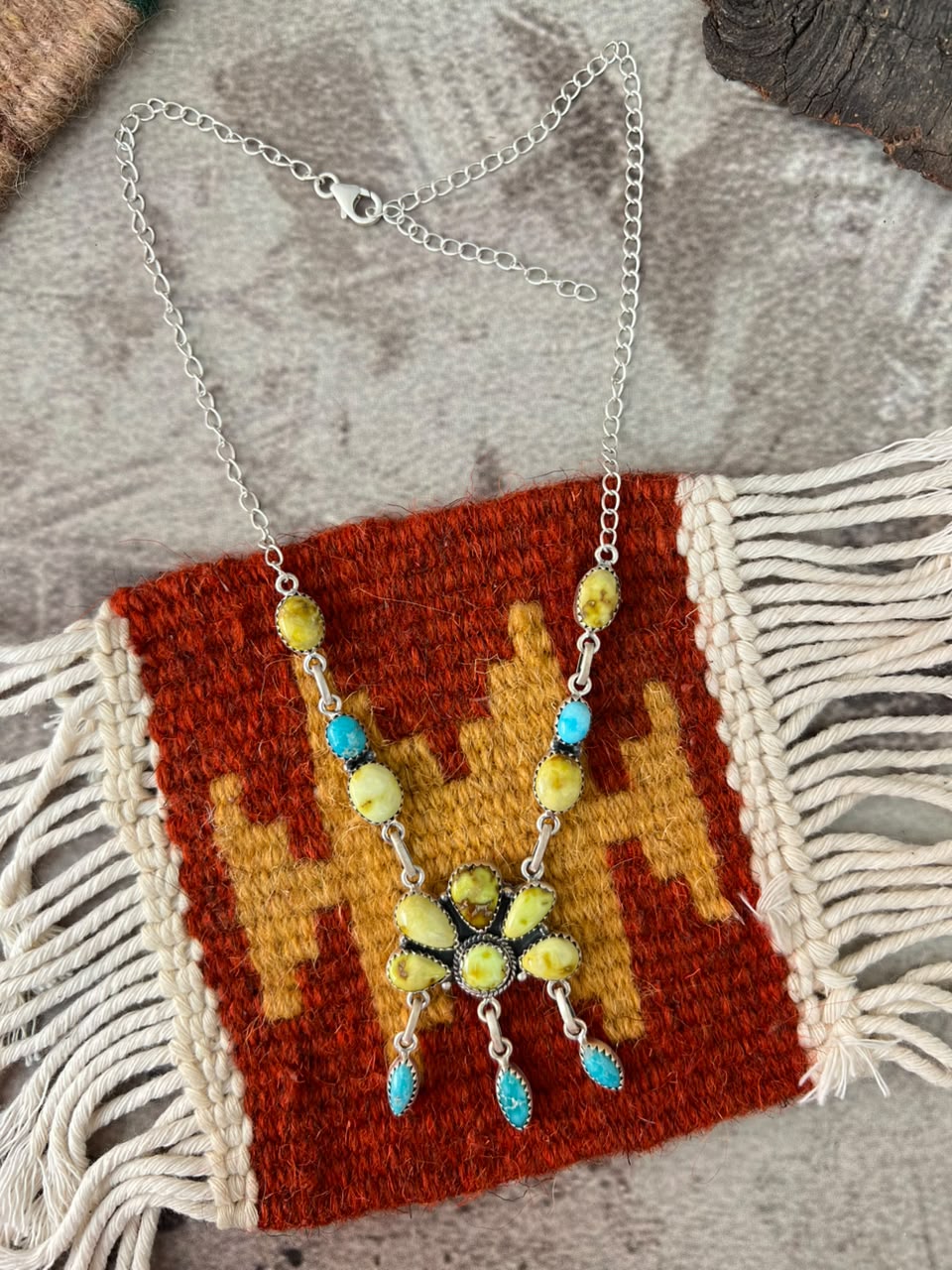 Handmade Sterling Silver Palomino with White Water Turquoise Necklace Signed Nizhoni