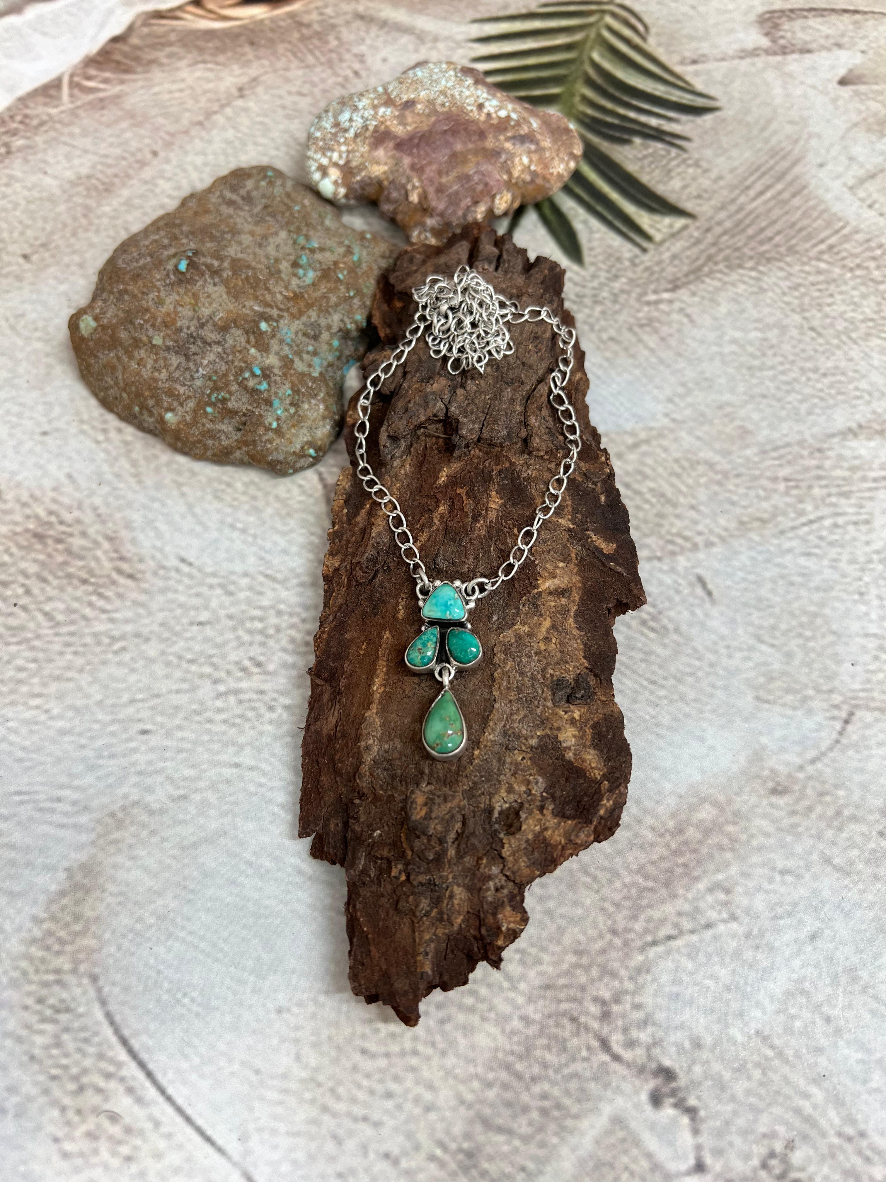 Handmade Sterling Silver Kingman Turquoise Necklace Signed Nizhoni