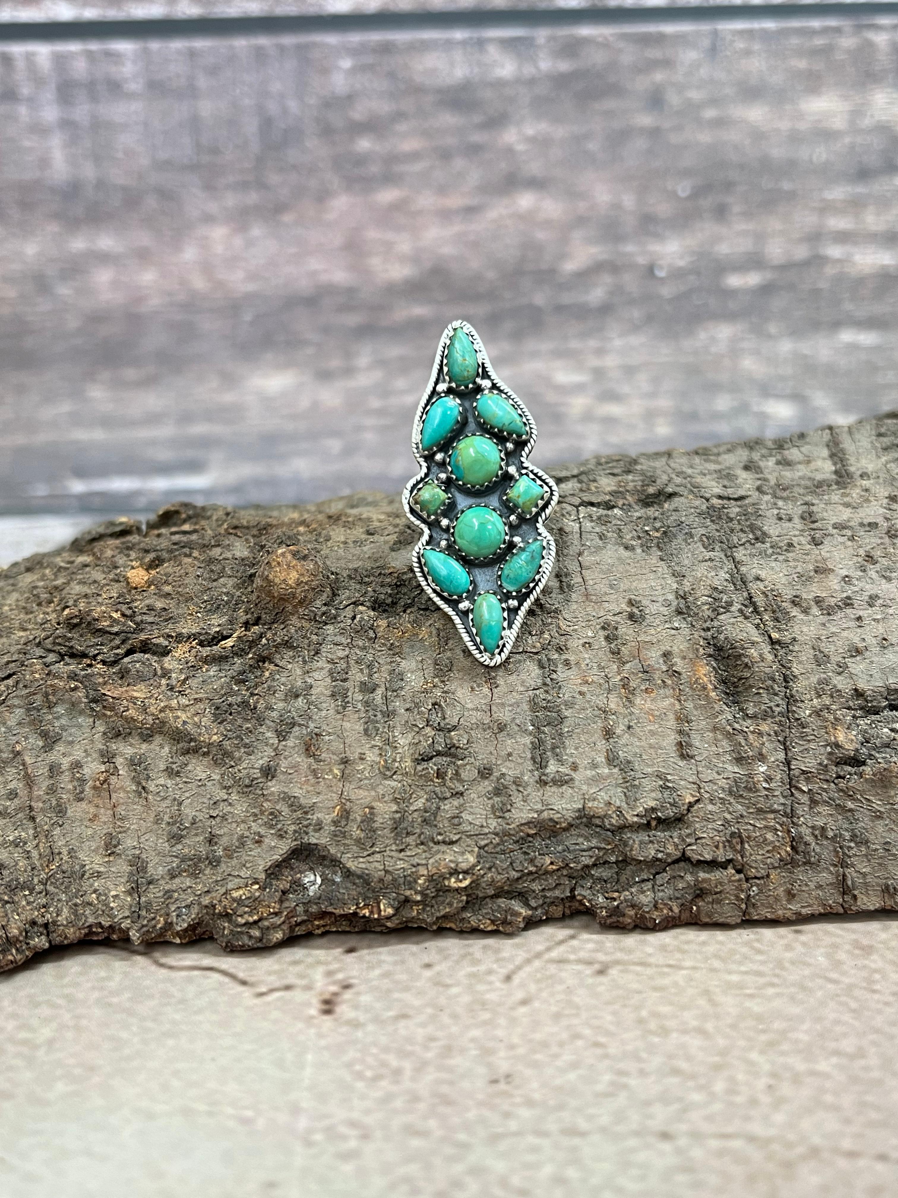 Handmade Sterling Silver Kingman Turquoise Adjustable Ring with Signed Nizhoni