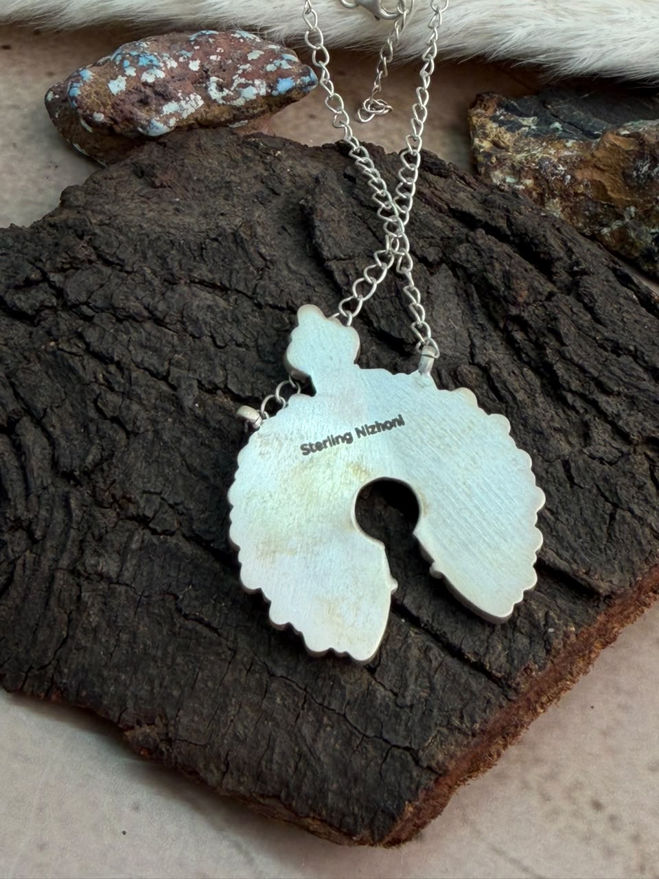 Handmade Sterling Silver Kingman Turquoise Naja Necklace Signed Nizhoni