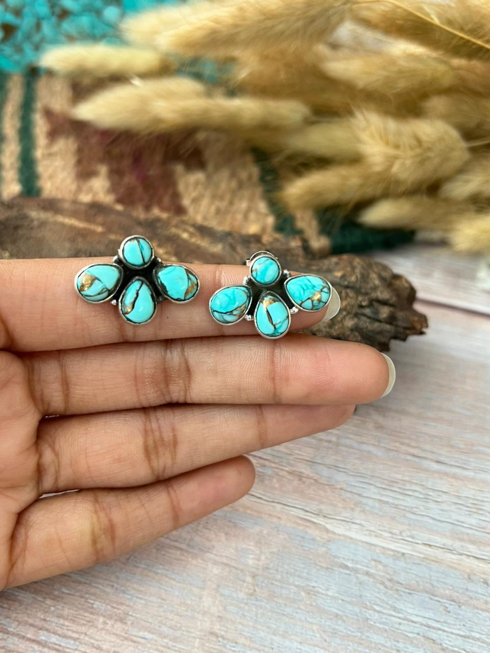 Handmade Sterling Silver Mint Dahlia Collection: Post Stud Earrings "Signed Nizhoni"