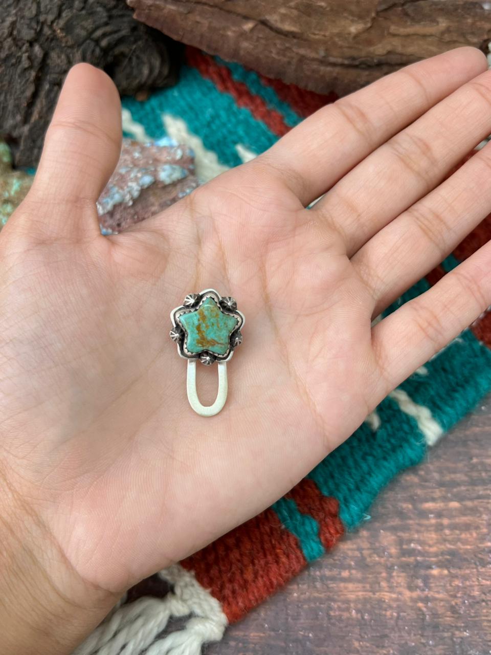 Handmade Sterling Silver Kingman Turquoise Purse Key Clip "Signed Nizhoni"