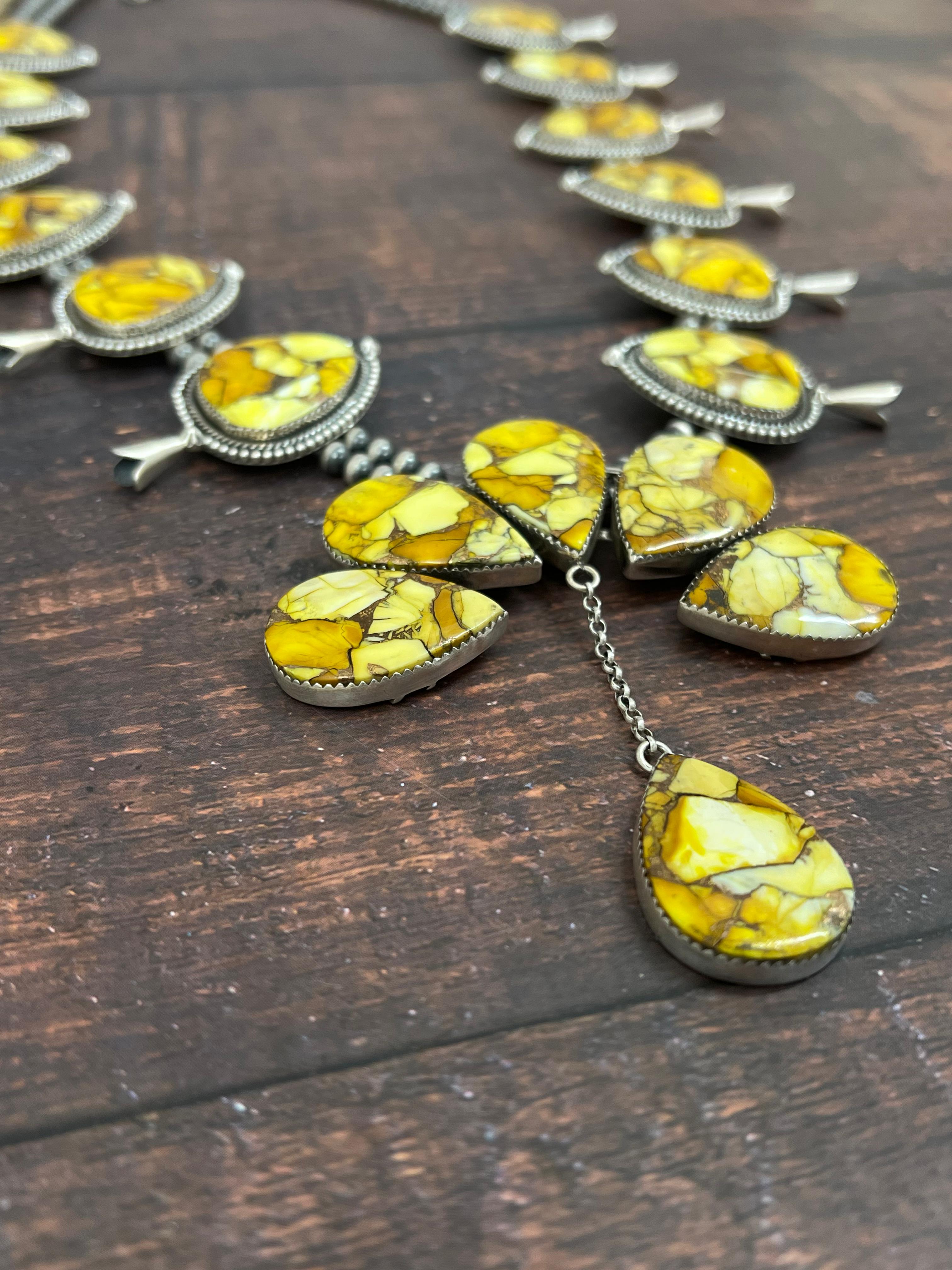 Handmade Sterling Silver Honey Dahlia Necklace with Signed Nizhoni