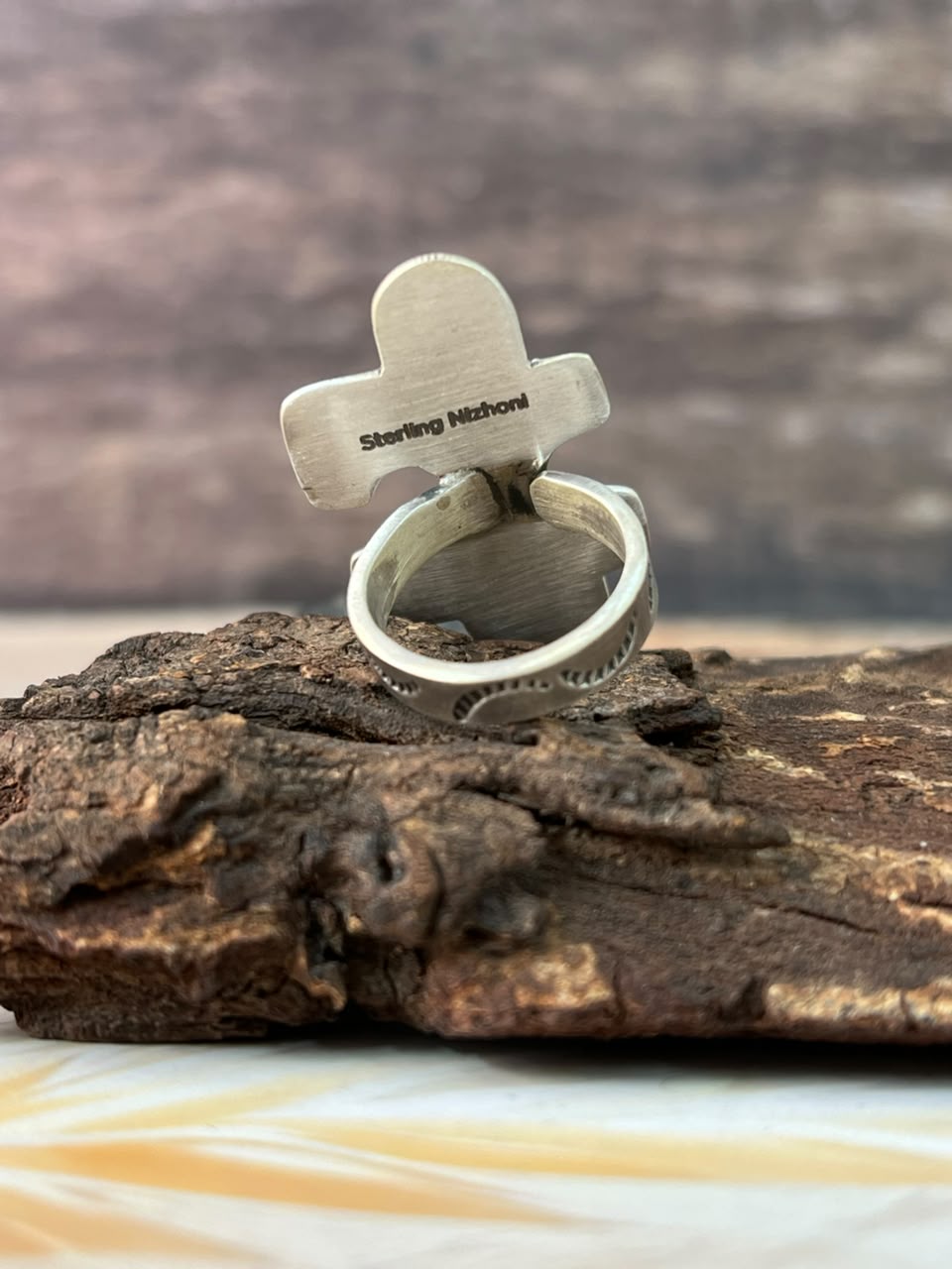 Handmade Sterling Silver Kingman Turquoise Adjustable Ring Signed Nizhoni