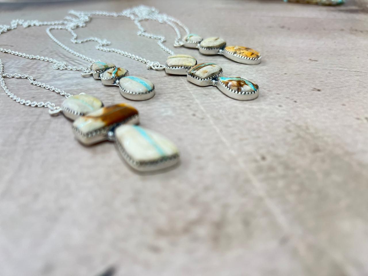 Handmade Sterling Silver Ribbon Royston Necklace with Signed Nizhoni