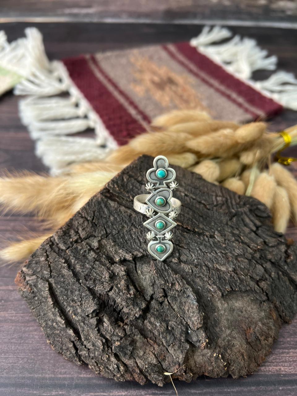 Handmade Sterling Silver Kingman Turquoise Adjustable Ring "Signed Nizhoni"