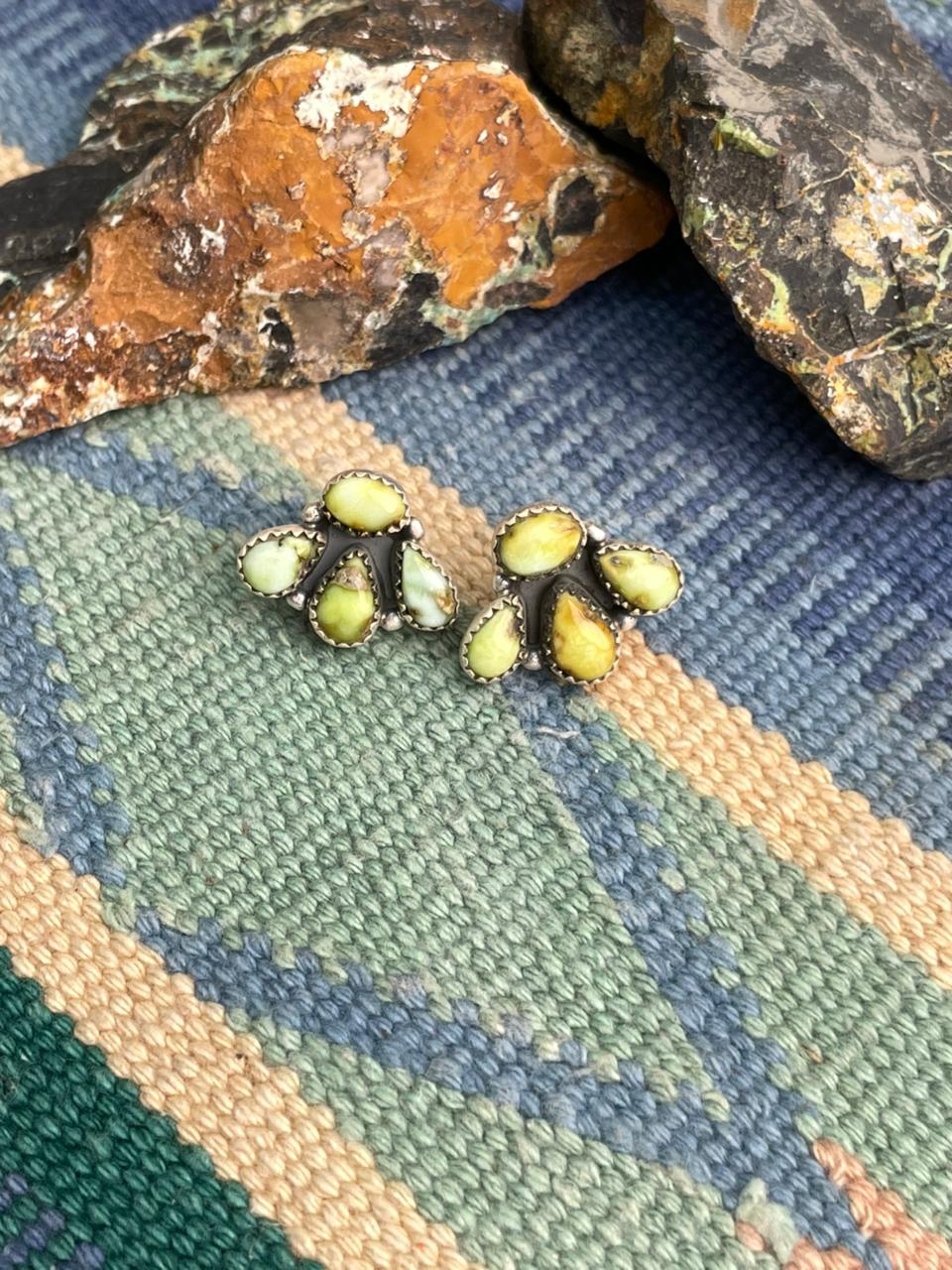 Backroads Handmade Sterling Silver Palomino Turquoise Post Studs "Signed Nizhoni"