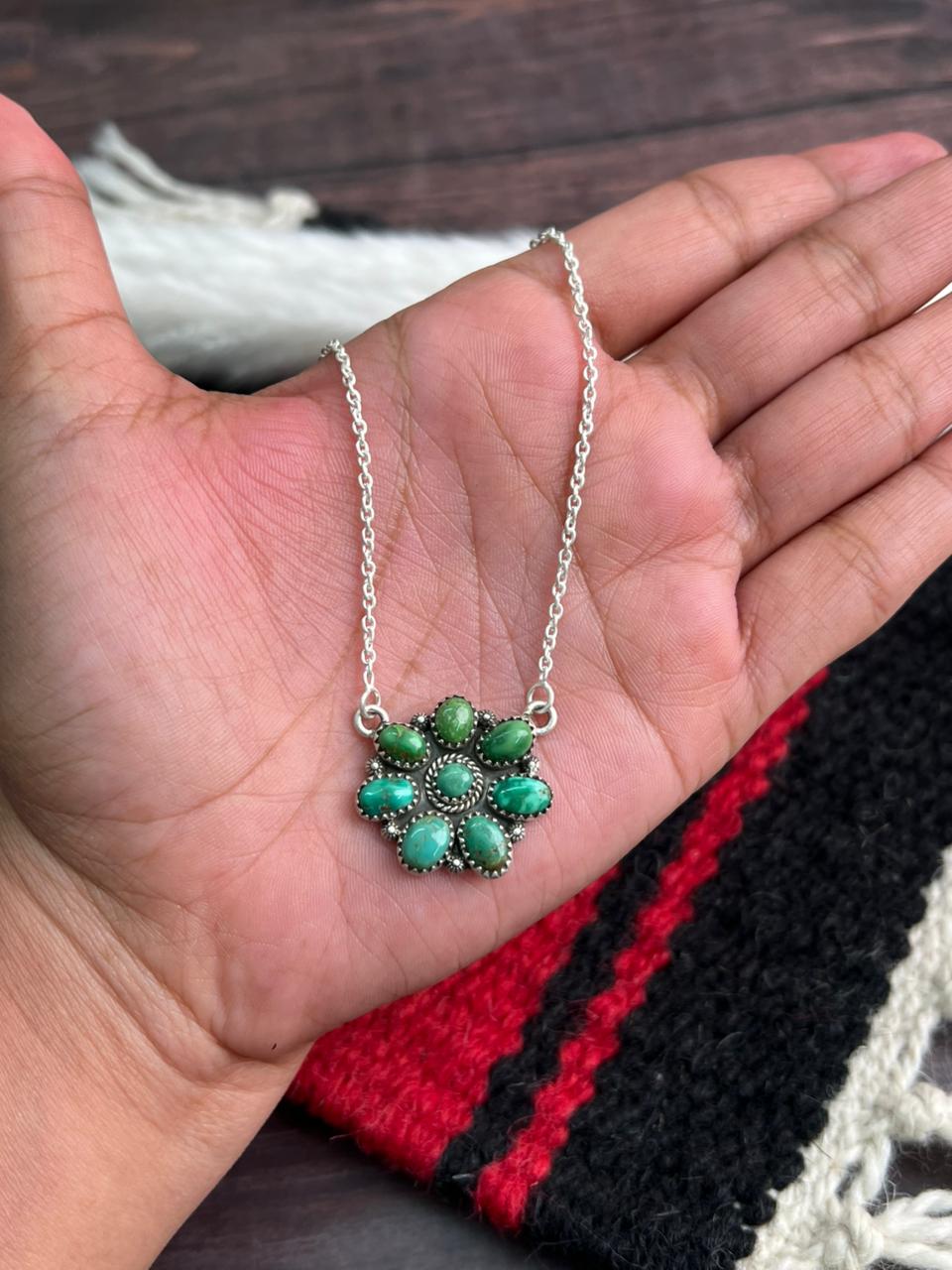 Handmade Sterling Silver Emerald Valley Turquoise Necklace "Signed Nizhoni"