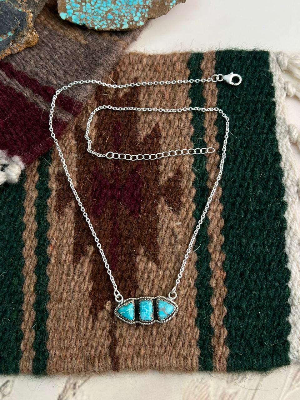 Handmade Sterling Silver White Water Turquoise Necklace "Signed Nizhoni"
