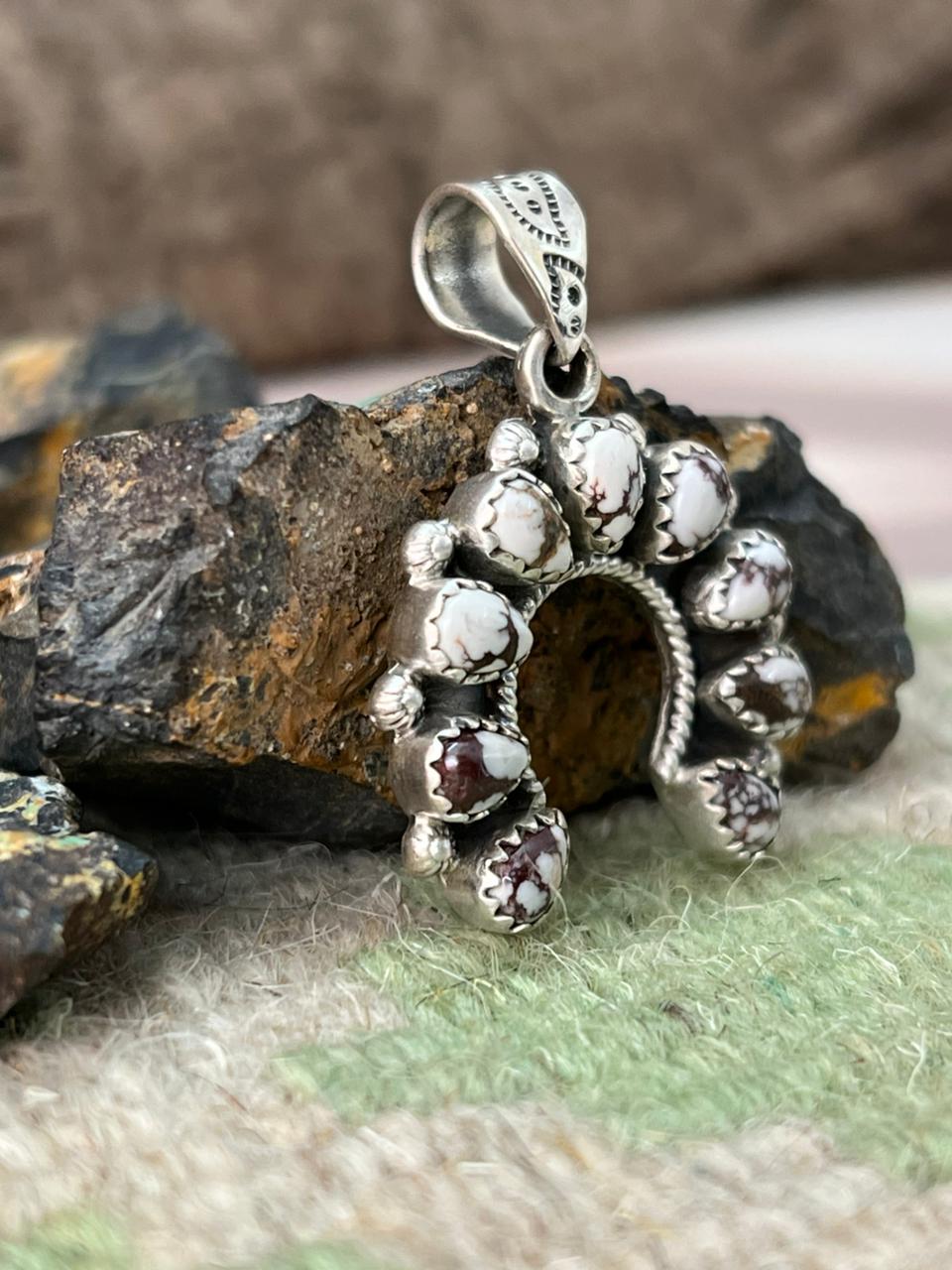 Handmade Sterling Silver Wildhorse Magnesite Naja Pendant "Signed Nizhoni"