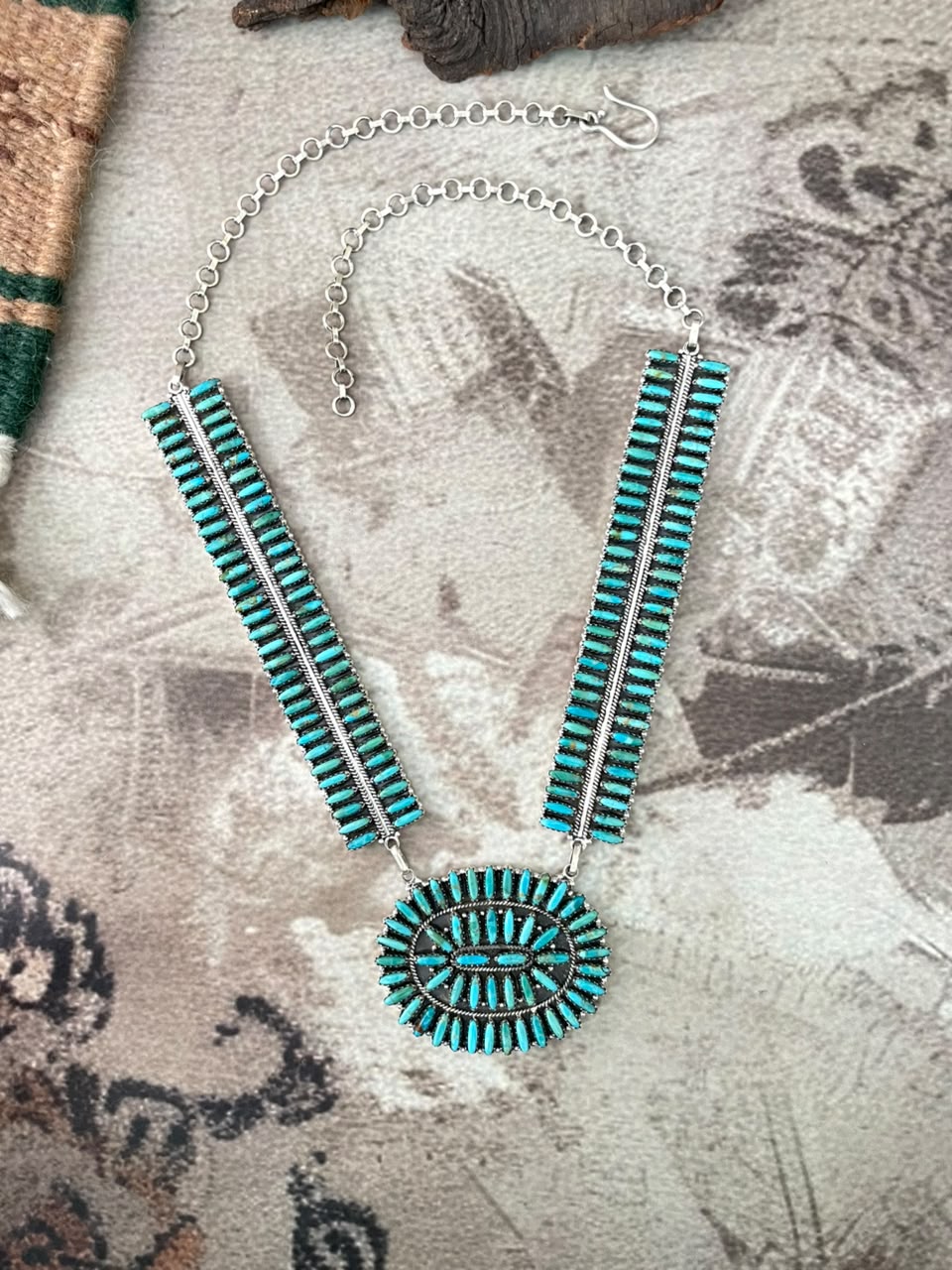 Handmade Sterling Silver Kingman Turquoise Necklace Signed Nizhoni