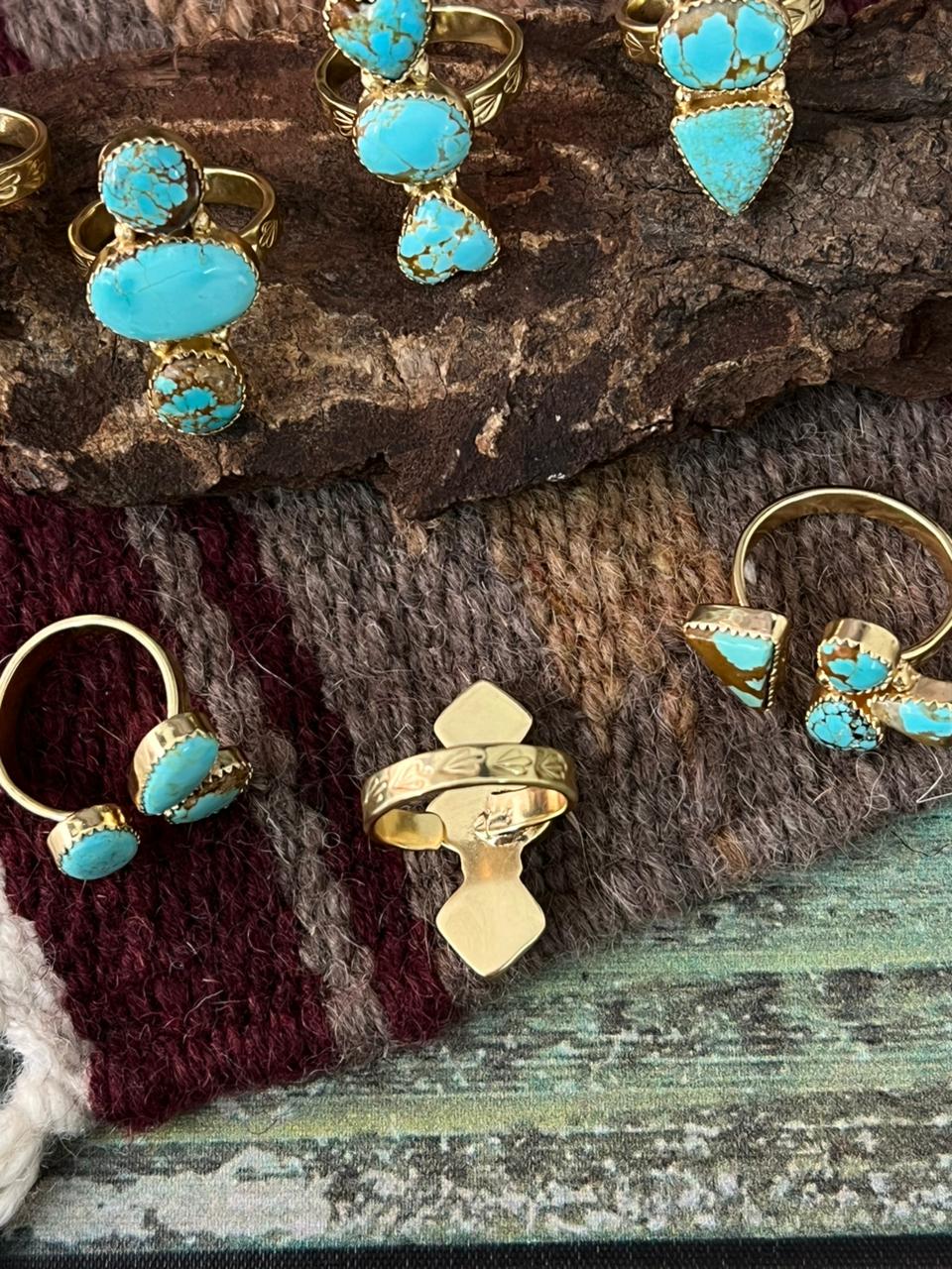 “The Golden Collection” Handmade Number 8 Turquoise with Gold Adjustable Ring