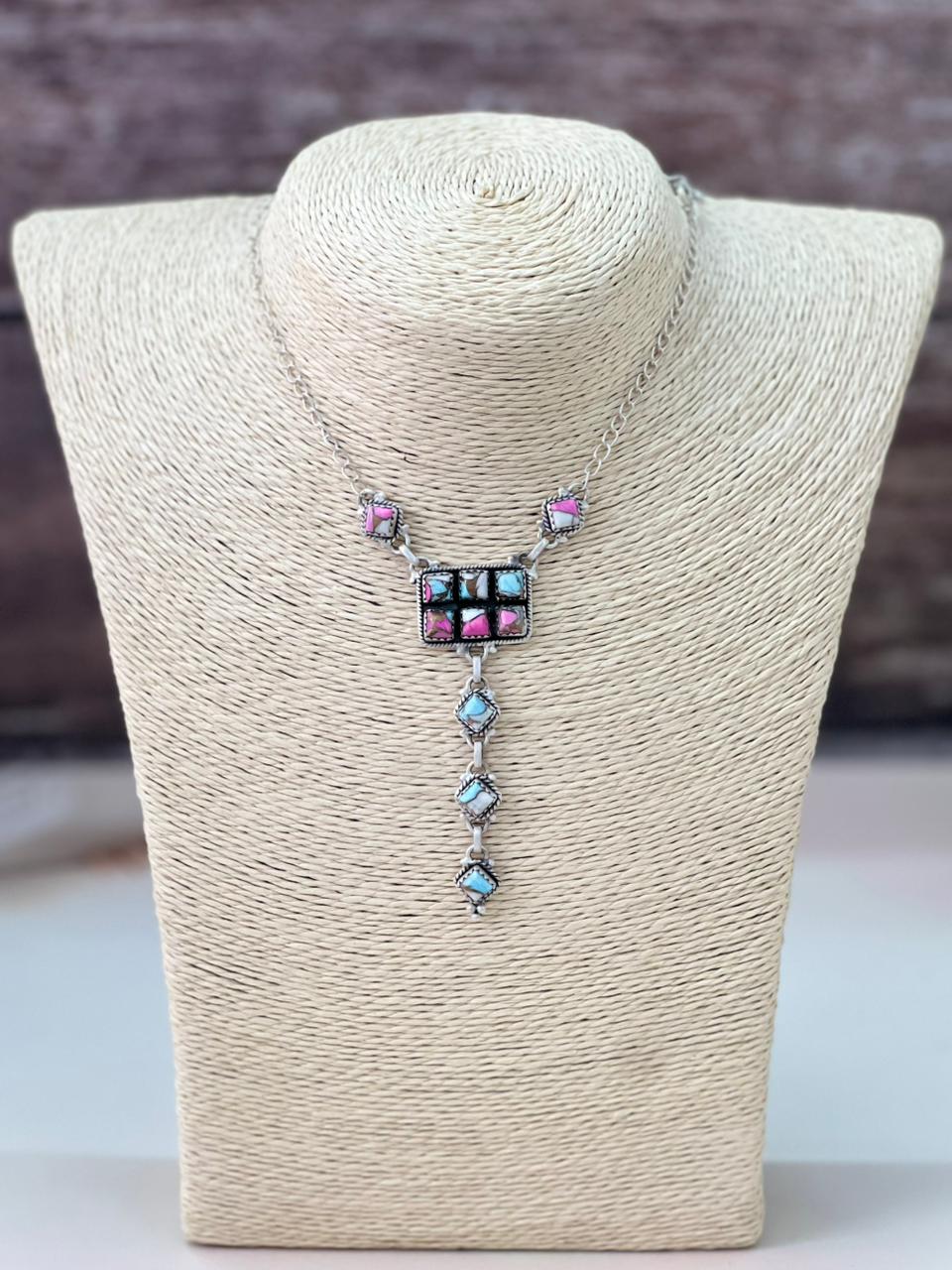 Handmade Sterling Silver Cotton Candy Drop Necklace "Signed Nizhoni"