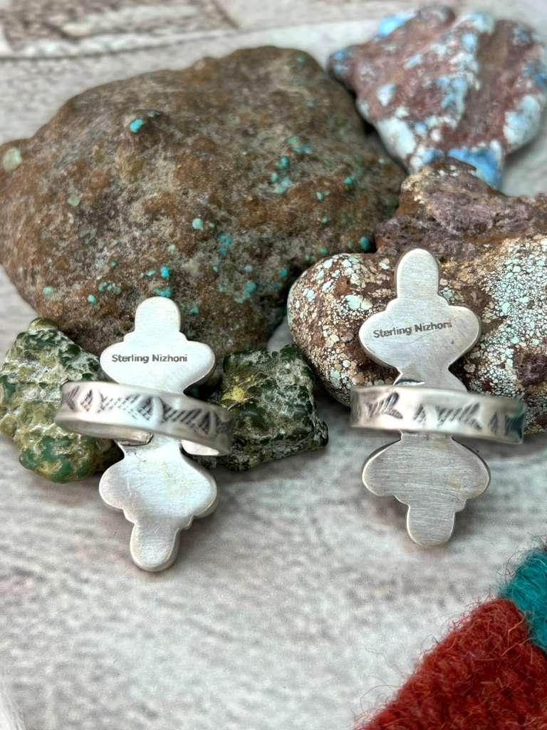 Handmade Sterling Silver Sonoran Mountain Turquoise Adjustable Rings "Signed Nizhoni"