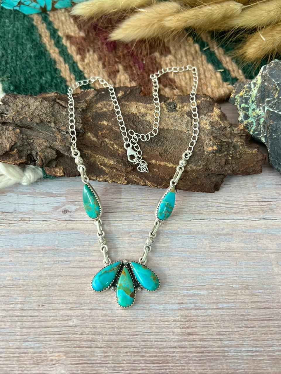 Handmade Sterling Silver Kingman Turquoise Necklace "Signed Nizhoni"