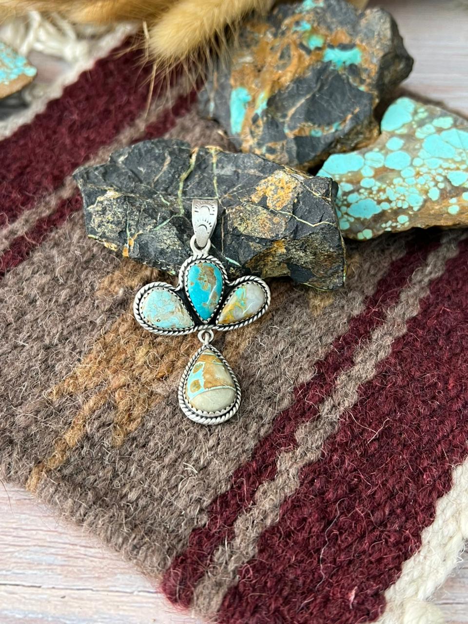 Handmade Sterling Silver Royston Ribbon Turquoise Pendant "Signed Nizhoni"