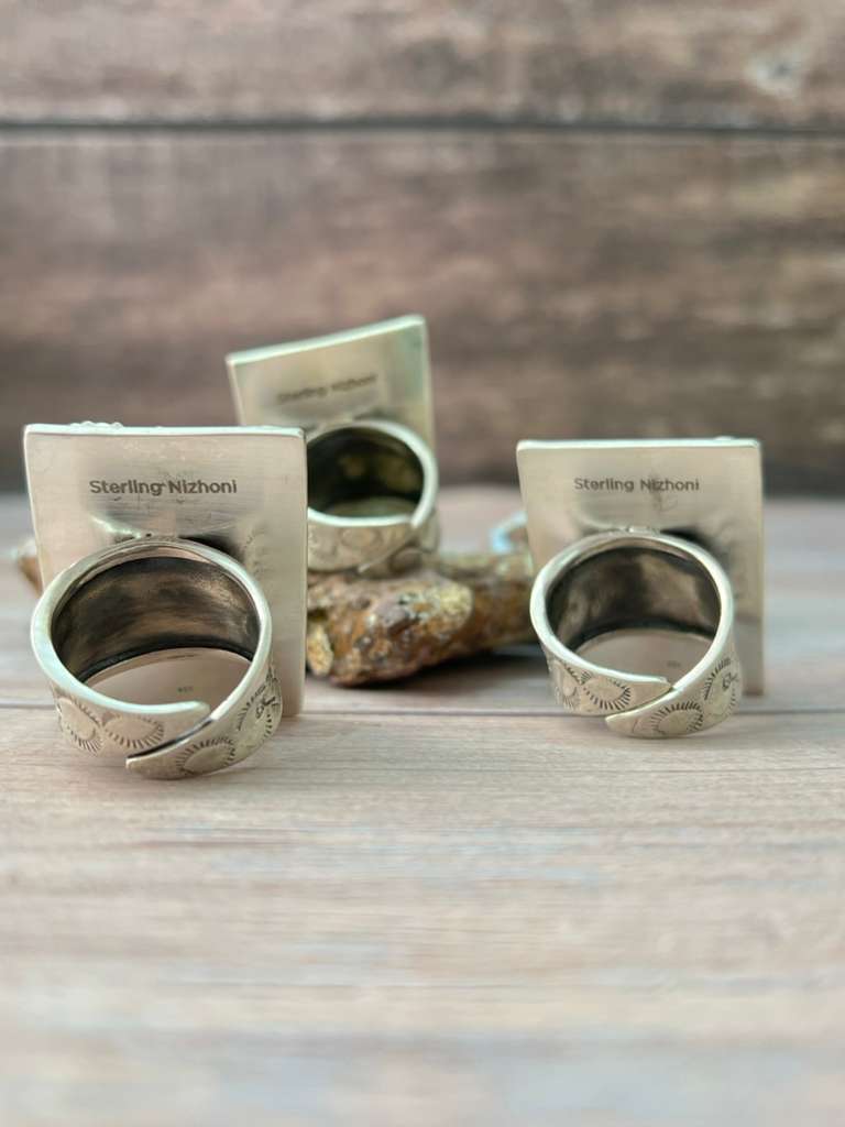 Handmade Sterling Silver Multi Stones Adjustable Ring "Signed Nizhoni"
