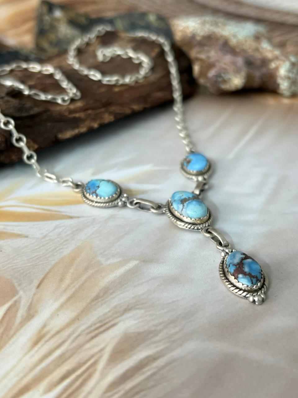 Handmade Sterling Silver Golden Hills Turquoise Necklace "Signed Nizhoni"