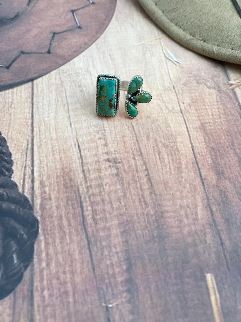 Handmade Sterling Silver Kingman Turquoise Adjustable Ring "Signed Nizhoni"