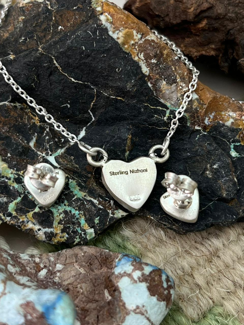 Handmade Sterling Silver Cotton Candy Necklace Earrings Set "Signed Nizhoni"