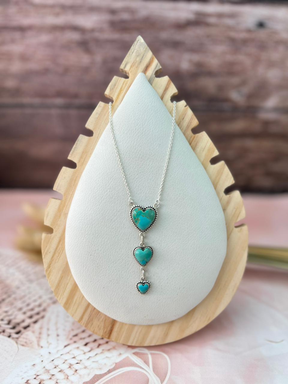 Handmade Sterling Silver Kingman Turquoise Heart Necklace "Signed Nizhoni"