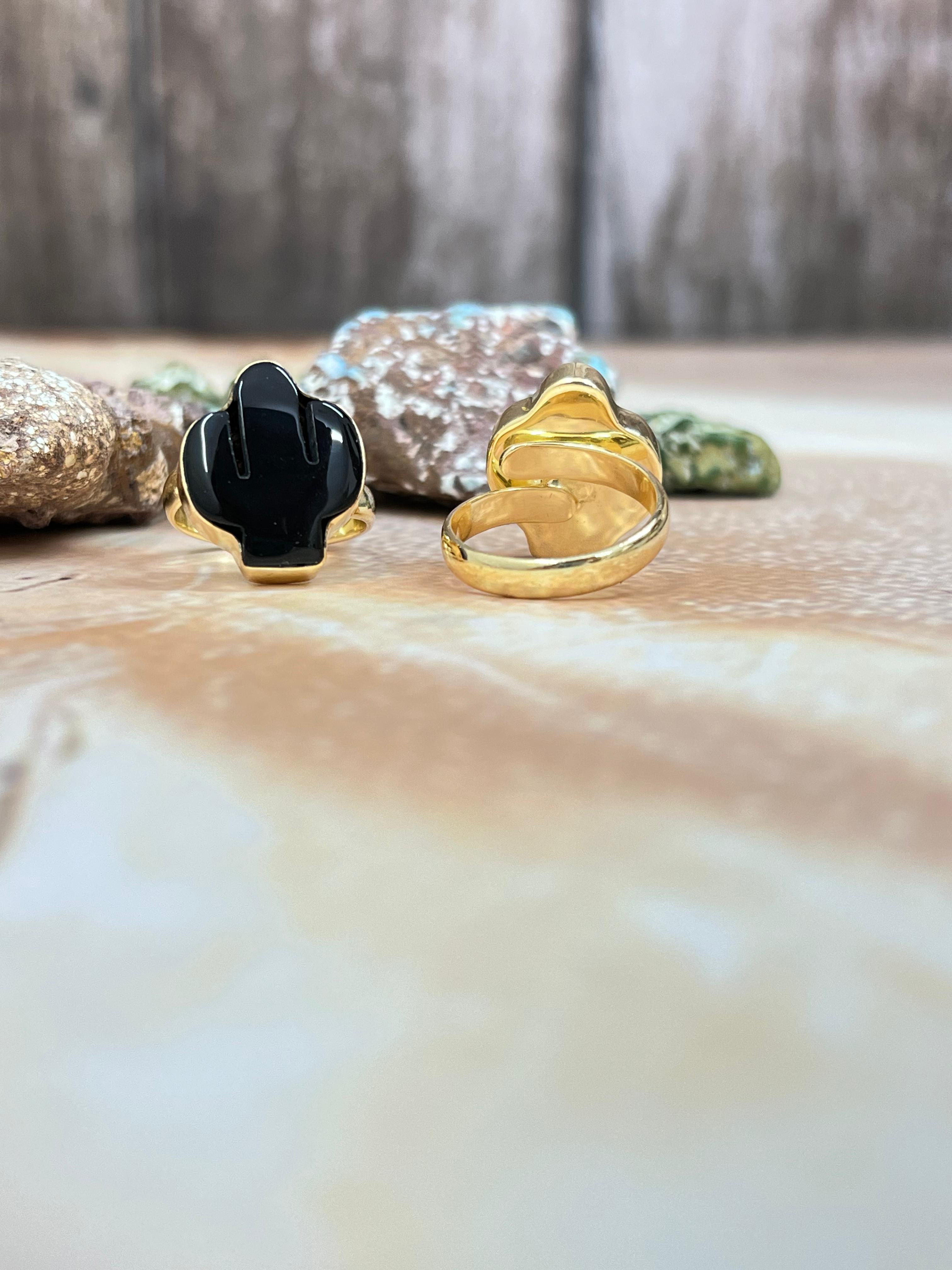 “The Golden Collection” Natural Lapis, Black Onyx Adjustable Saguaro Ring