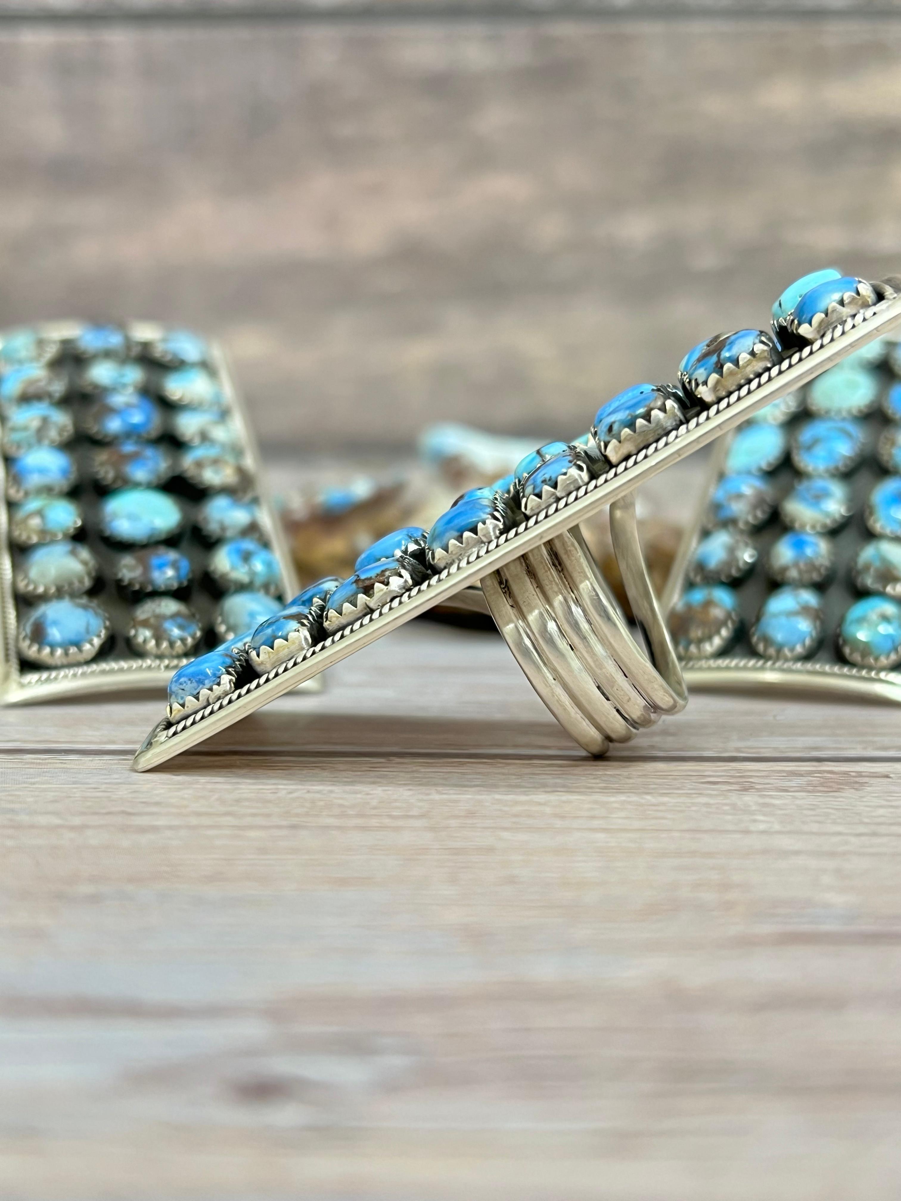 Handmade Sterling Silver Golden Hills Turquoise Adjustable Ring With Signed Nizhoni