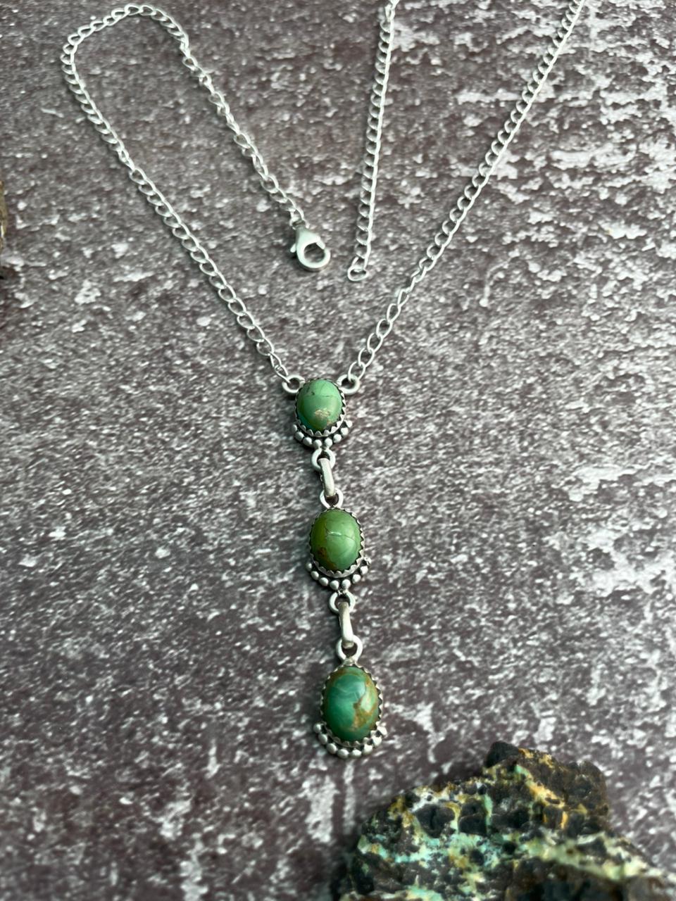 Handmade Sterling Silver Kingman Turquoise Necklace "Signed Nizhoni"