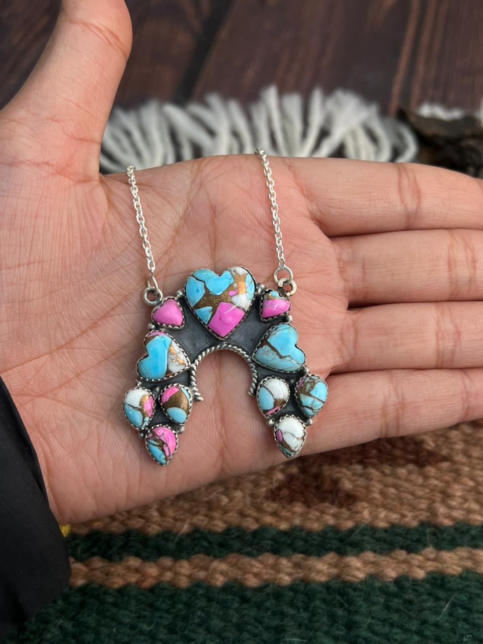 "Heart Collection" Handmade Sterling Silver Cotton Candy Necklace "Signed Nizhoni"