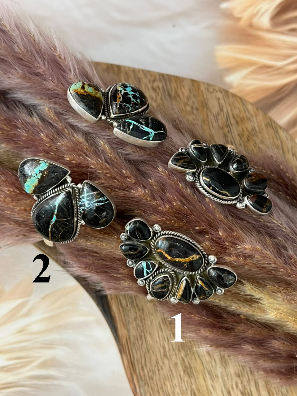 Handmade Sterling Silver Blackjack Turquoise Collection: Cuff Bracelet Signed Nizhoni
