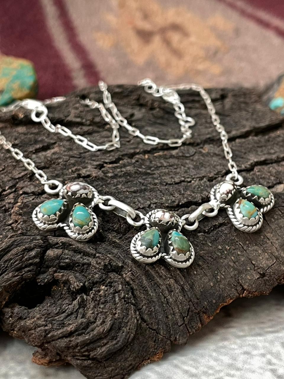 Handmade Sterling Silver Kingman with Wildhorse Magnesite Necklace "Signed Nizhoni"