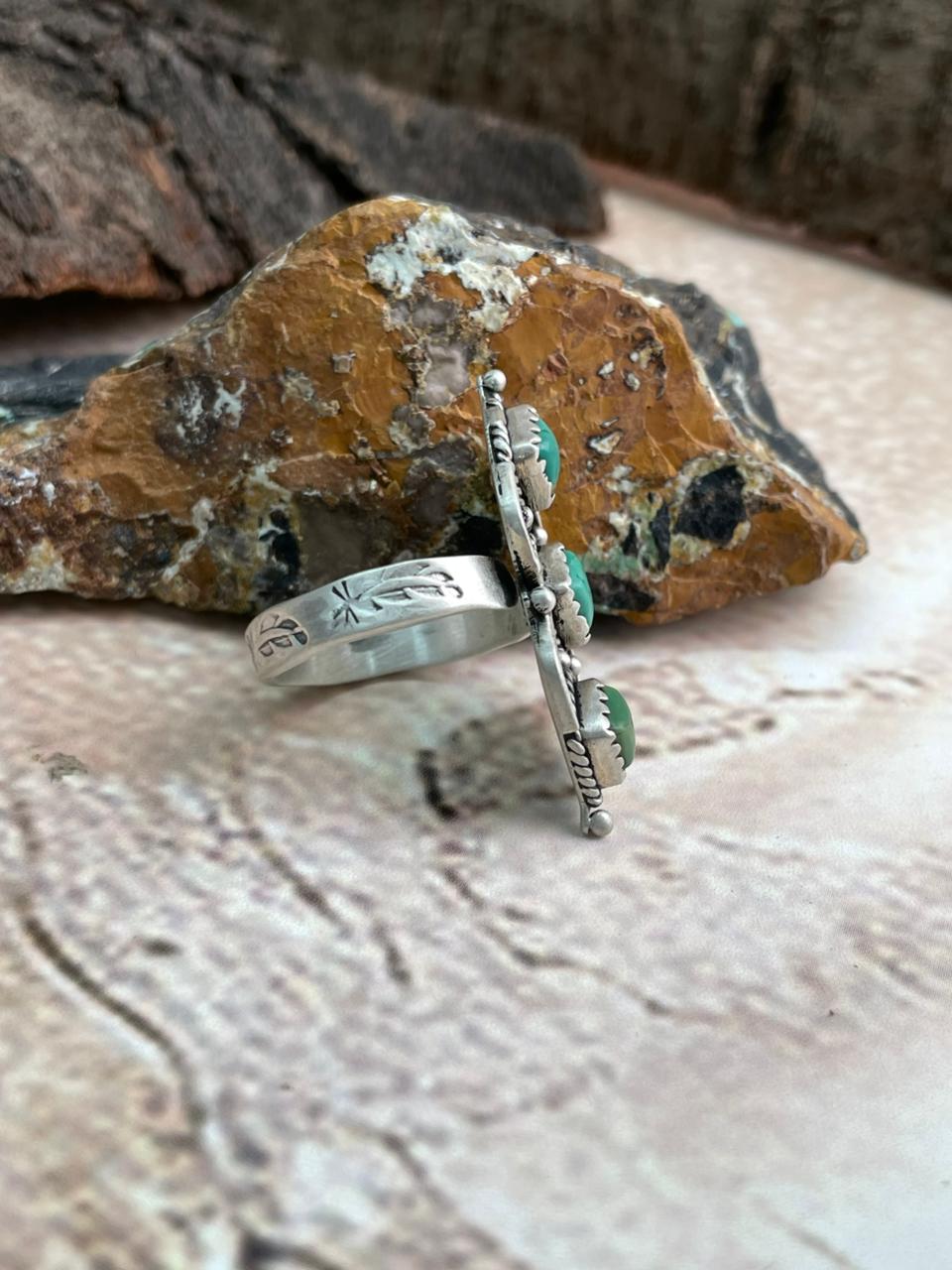 Handmade Sterling Silver Kingman Turquoise Adjustable Ring "Signed Nizhoni"