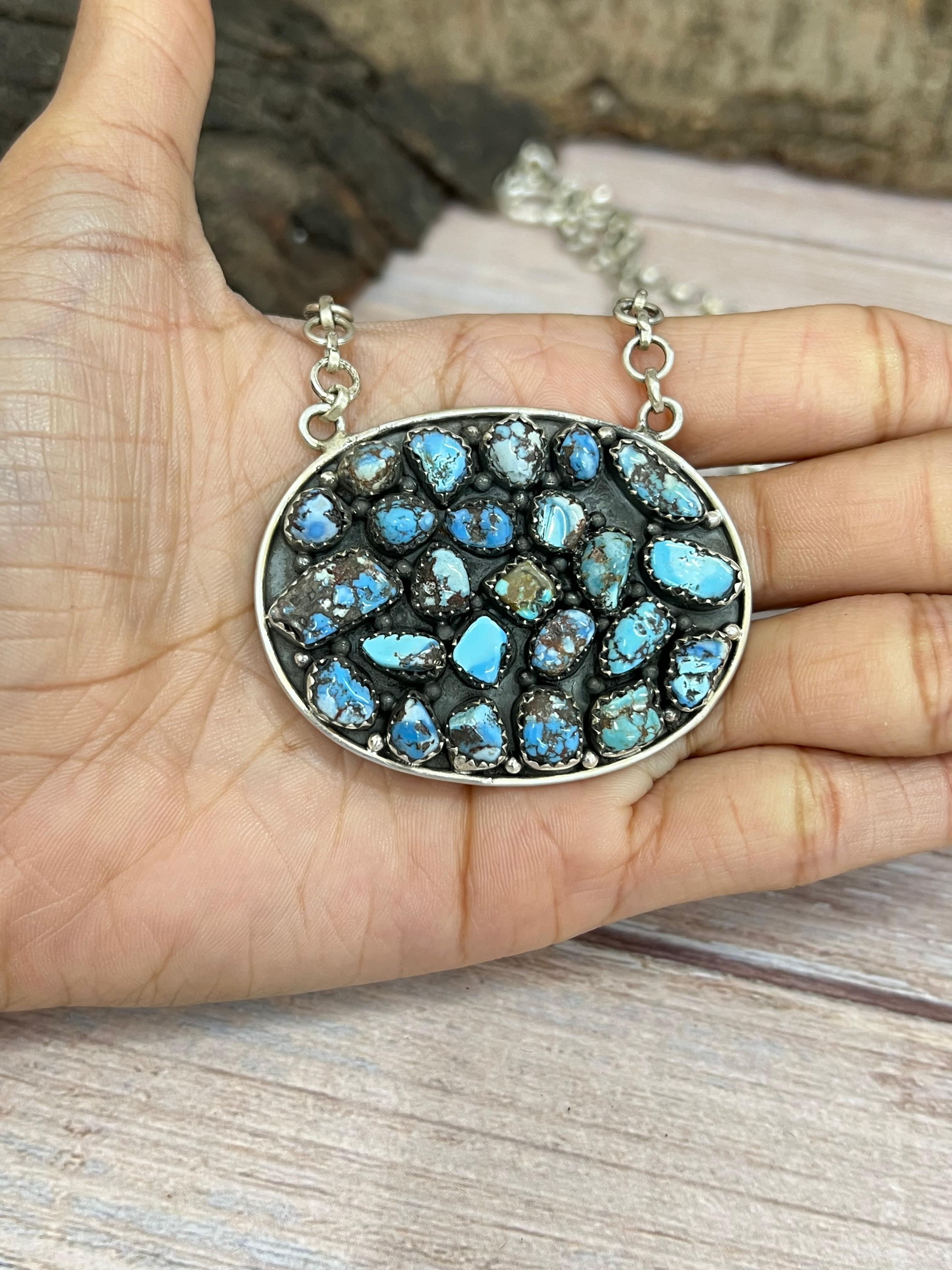 Handmade Sterling Silver Multi Stone Necklace with Signed Nizhoni