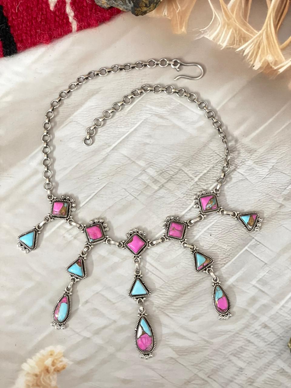 Handmade Sterling Silver Cotton Candy Choker Necklace "Signed Nizhoni"