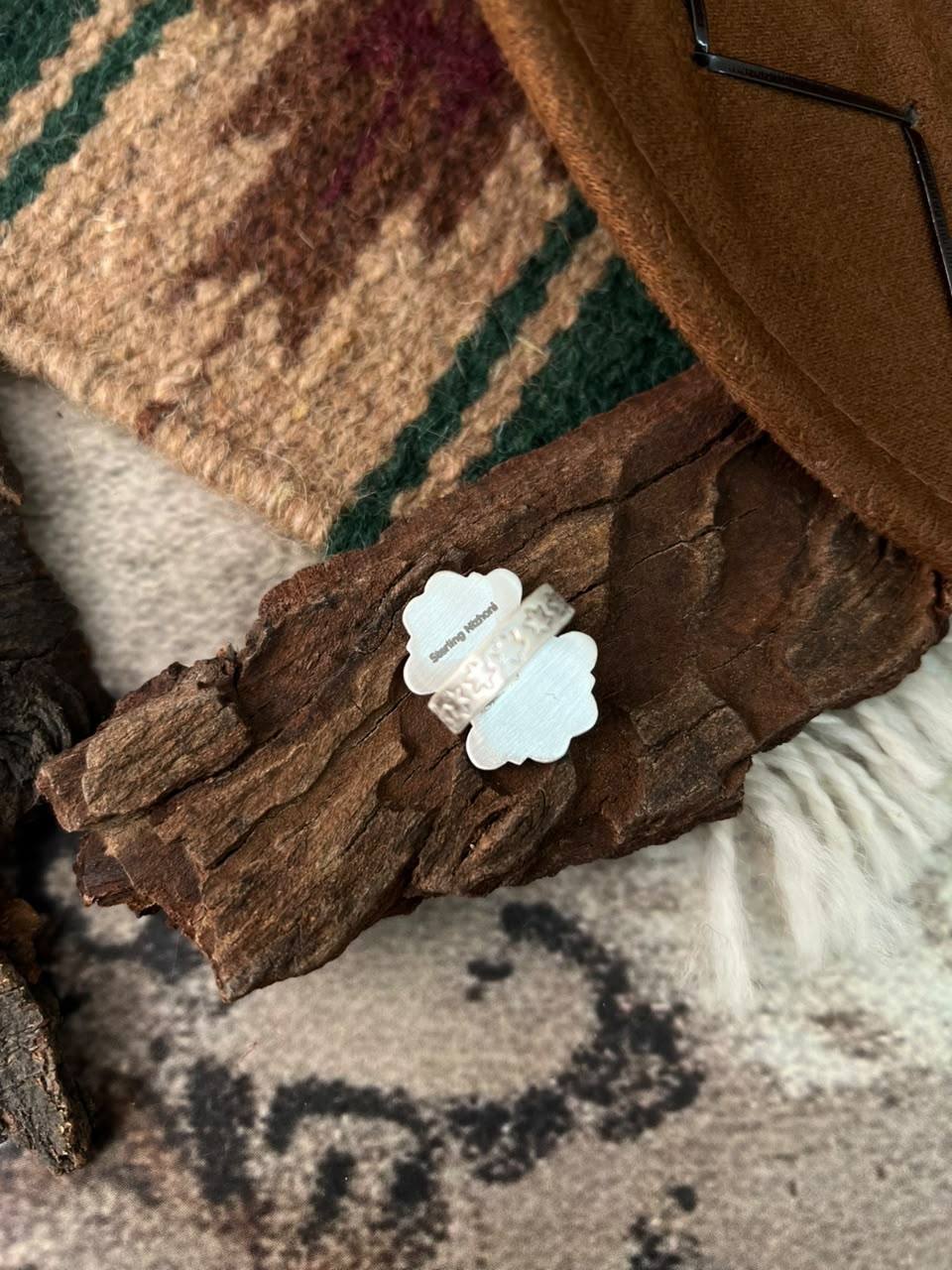 Handmade Sterling Silver Carico Lake with Cotton Candy and Palomino Turquoise Adjustable Ring Signed Nizhoni