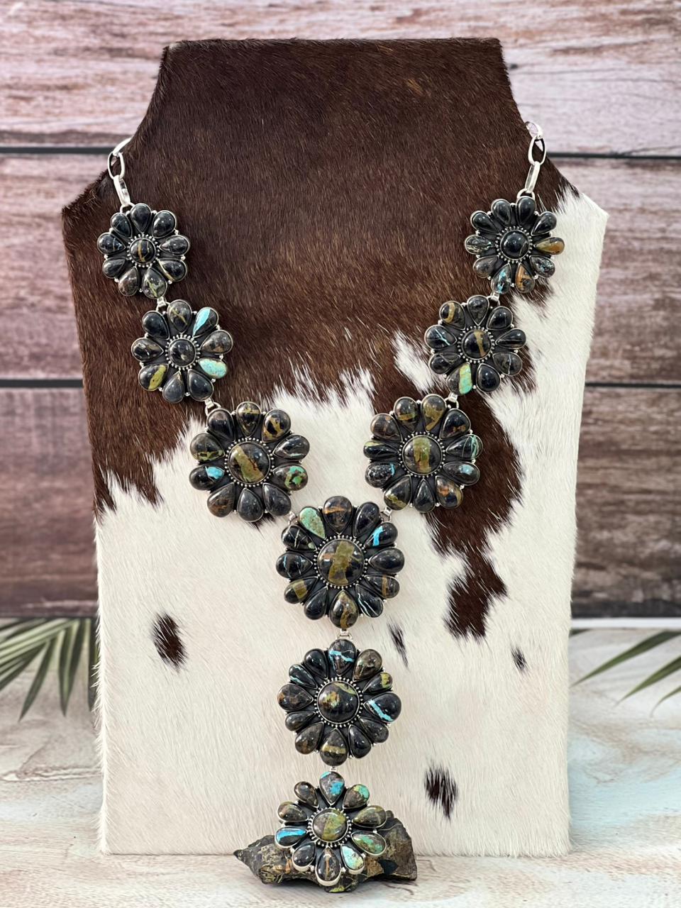 Handmade Sterling Silver Blackjack Turquoise Necklace "Signed Nizhoni"