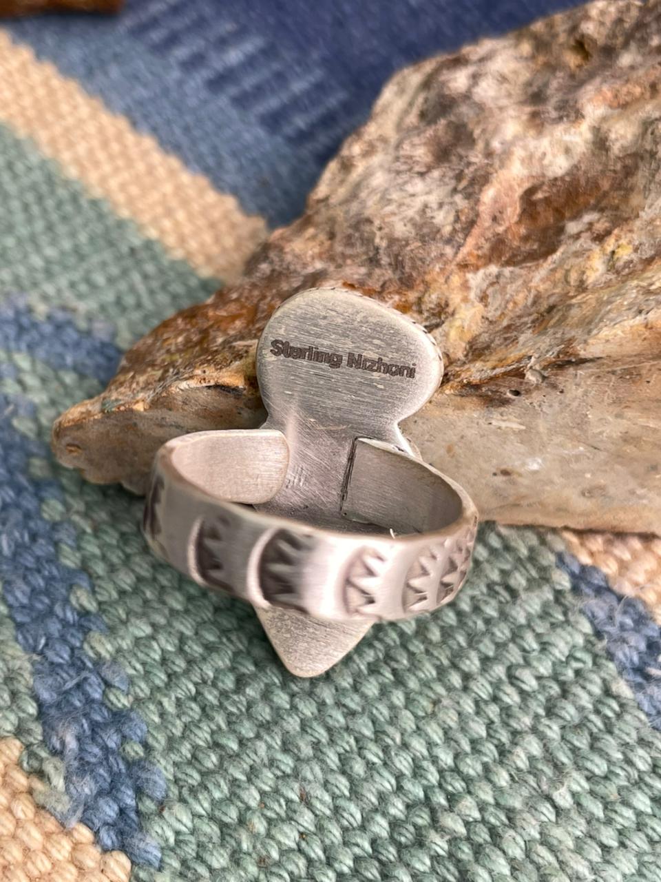 Handmade Sterling Silver Palomino with Golden Hills and Sonoran Mountain Turquoise Adjustable Ring " Signed Nizhoni"