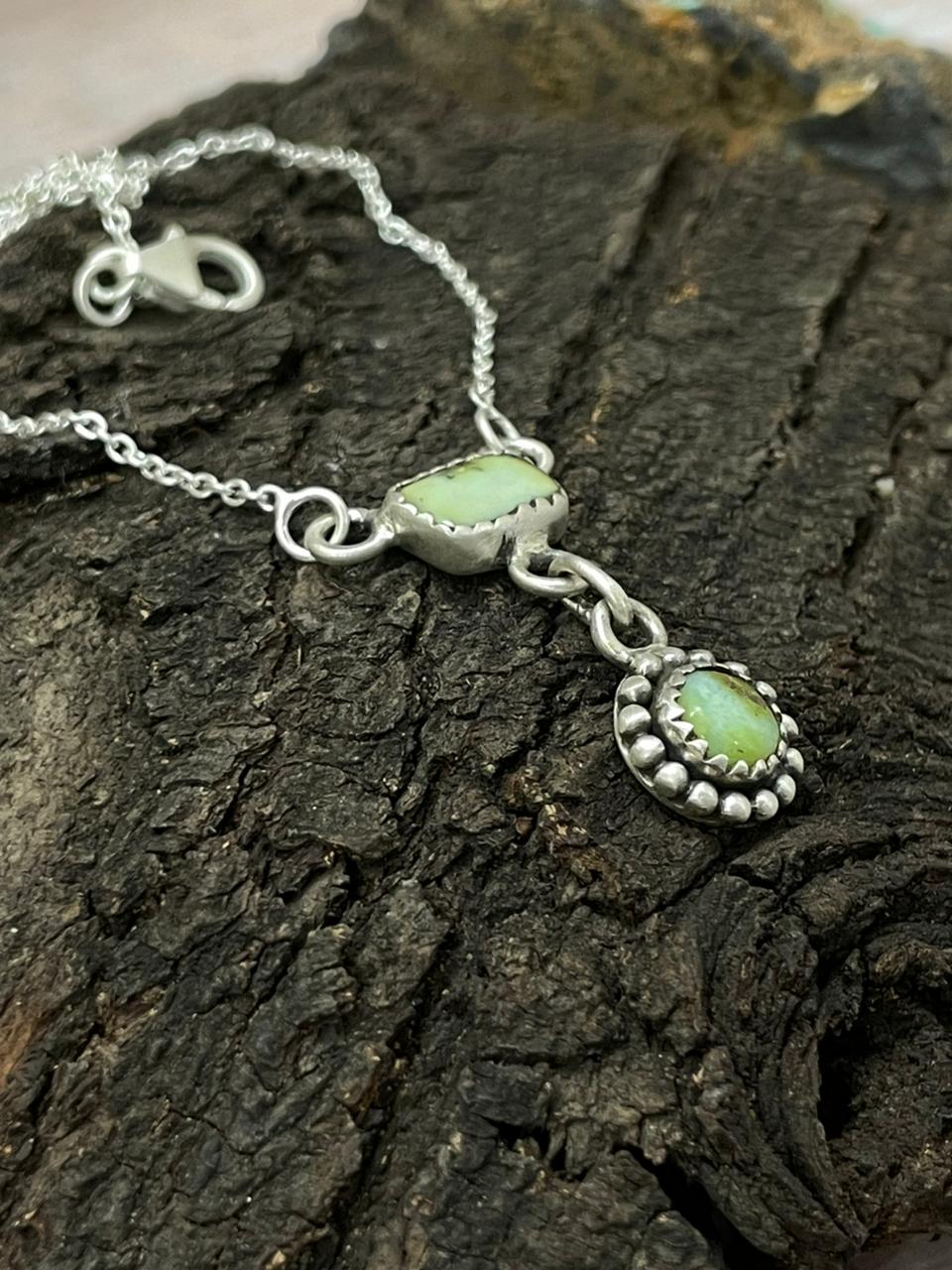 Handmade Sterling Silver Palomino Turquoise Drop Necklace "Signed Nizhoni"